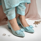 Skyra Bow Block Heel PIU_255 Fine Shiny Rexine ladies shoes PumpItUp.pk