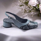 Slate Gray Python Power Slingback PIU_219 textured block heel slingback shoes PumpItUp.pk