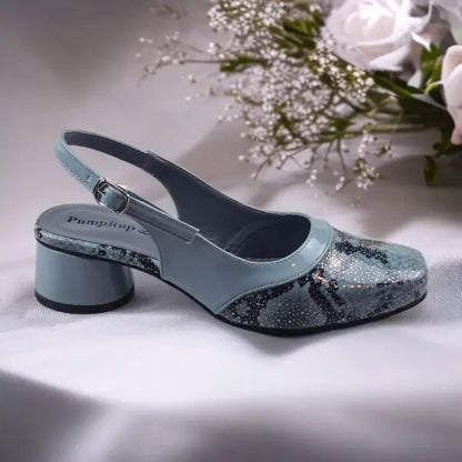 Slate Gray Python Power Slingback PIU_219 textured block heel slingback shoes PumpItUp.pk