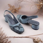 Slate Gray Python Power Slingback PIU_219 textured block heel slingback shoes PumpItUp.pk