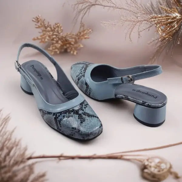 Slate Gray Python Power Slingback PIU_219 textured block heel slingback shoes PumpItUp.pk