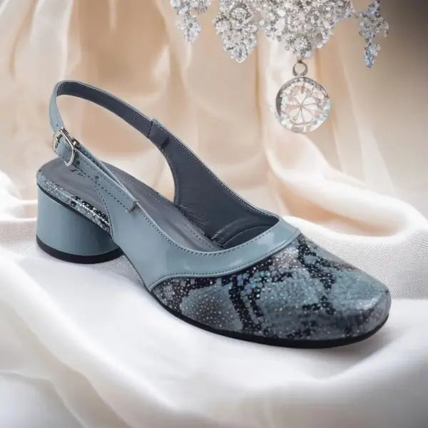 Slate Gray Python Power Slingback PIU_219 textured block heel slingback shoes PumpItUp.pk