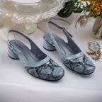 Slate Gray Python Power Slingback PIU_219 textured block heel slingback shoes PumpItUp.pk