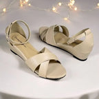 Soft Cream Wedge Sandals Leather Sofa Rexine - PIU_285 | PumpItUp