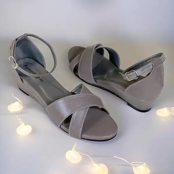 Grey Ankle Strap Wedge Sandals for Women Pakistan - PIU_284 | PumpItUp
