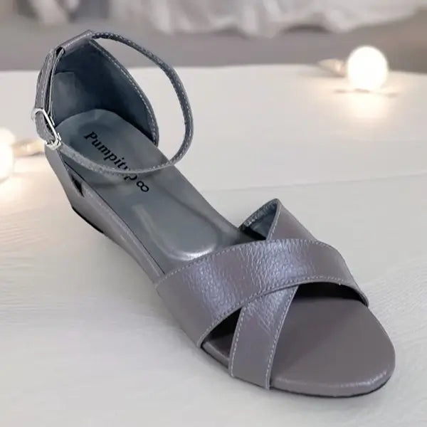 Soft Grey Wedge Block Heel Sandals 1.5 Inch Pakistan - PIU_284 | PumpItUp