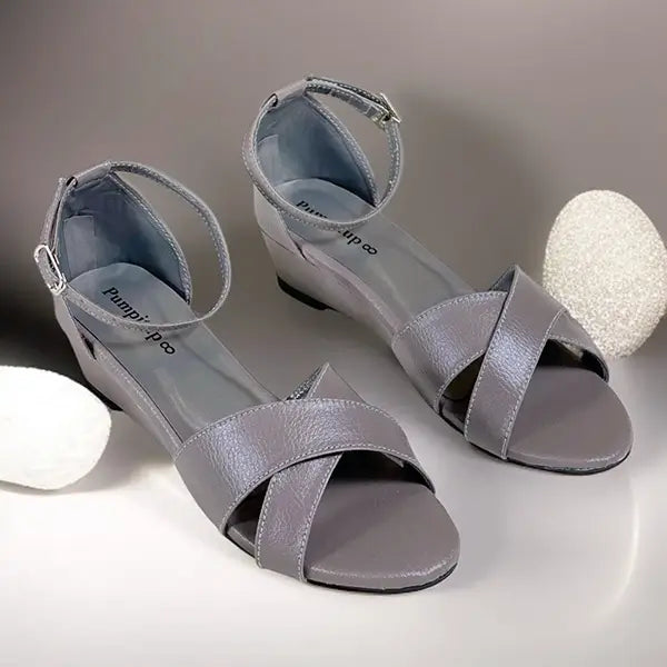 Grey Cross Strap Wedge Sandals Pakistan - PIU_284 | PumpItUp