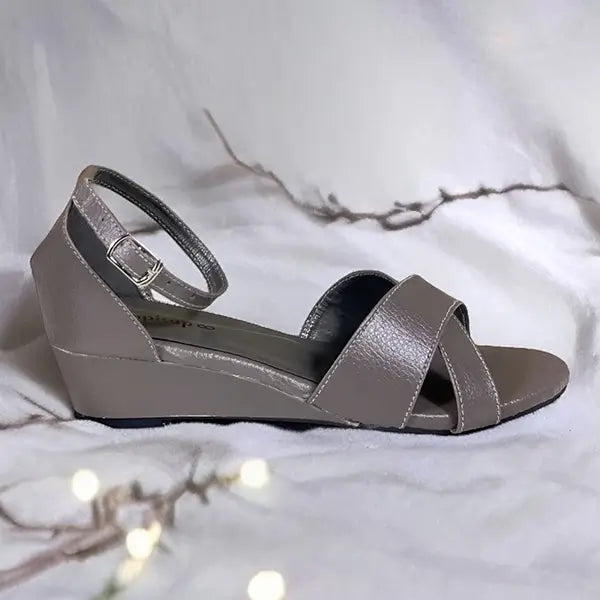 Soft Grey Wedge Sandals Leather Sofa Rexine - PIU_284 | PumpItUp