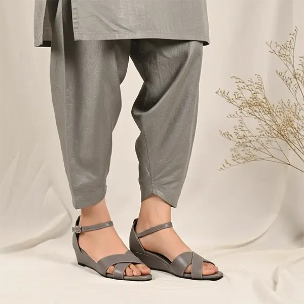 Soft Grey Cross Strap Wedge Sandals for Women - PIU_284 | PumpItUp