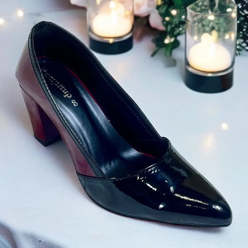 Venom Black-Maroon Duo-Tone Block Heels PIU_300 with 3-inch heels in Petant Rexine by PumpItUp Pakistan