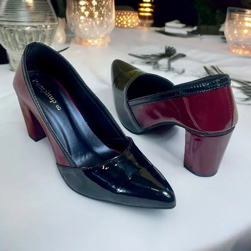 Venom Black-Maroon Duo-Tone Block Heels PIU_300 with 3-inch heels in Petant Rexine by PumpItUp Pakistan
