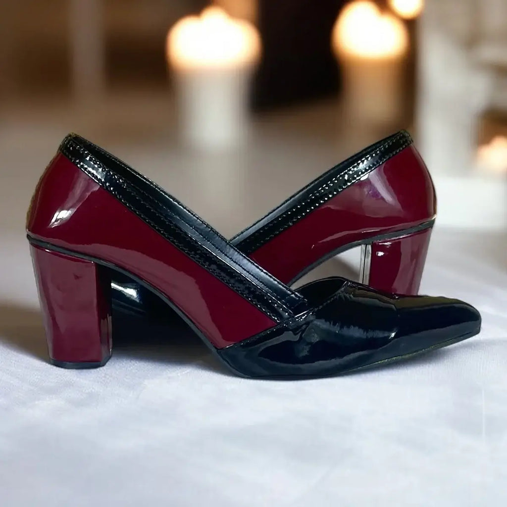 Venom Black-Maroon Duo-Tone Block Heels PIU_300 with 3-inch heels in Petant Rexine by PumpItUp Pakistan
