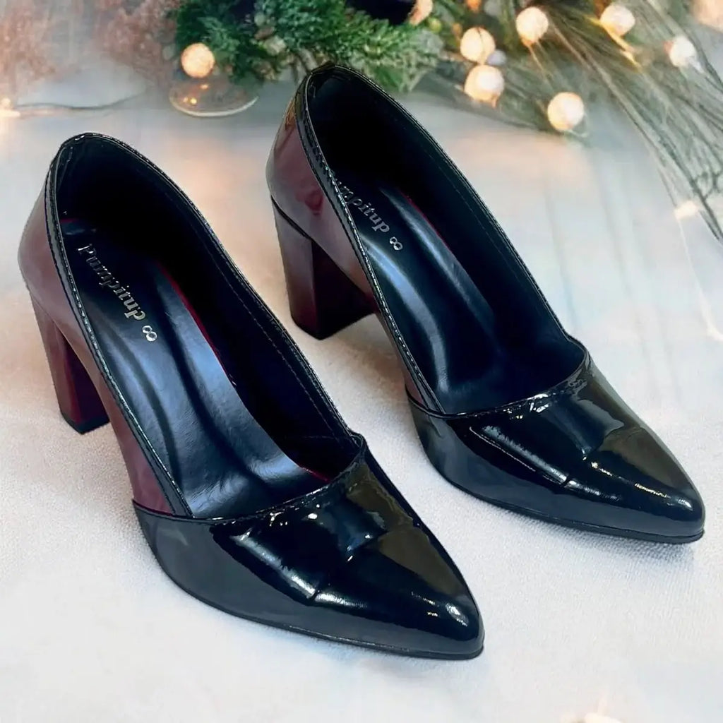Venom Black-Maroon Duo-Tone Block Heels PIU_300 with 3-inch heels in Petant Rexine by PumpItUp Pakistan