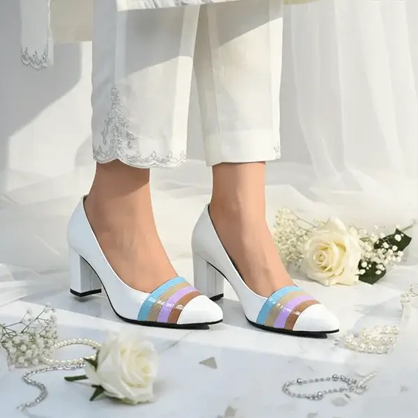 White Aurora Glow Block Heel PIU_184 Patent Rexine ladies shoes PumpItUp.pk