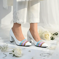 White Aurora Glow Block Heel PIU_184 Patent Rexine ladies shoes PumpItUp.pk