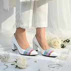 White Aurora Glow Block Heel PIU_184 Patent Rexine ladies shoes PumpItUp.pk