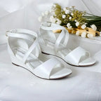 White Cross Strap Wedge Sandals with Imported Sofa Rexine 
 – PIU_277
