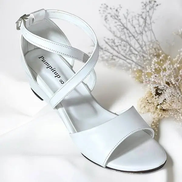 White Cross Strap Wedge Sandals with Imported Sofa Rexine 
 – PIU_277