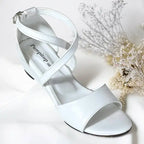 White Cross Strap Wedge Sandals with Imported Sofa Rexine 
 – PIU_277