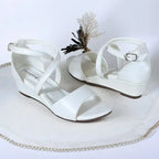 White Cross Strap Wedge Sandals with Imported Sofa Rexine 
 – PIU_277