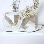 White Cross Strap Wedge Sandals with Imported Sofa Rexine 
 – PIU_277