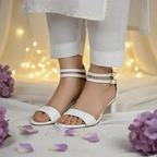 White Double Straps Block Heel Sandal PIU_163 Sofa Rexine ladies shoes PumpItUp.pk