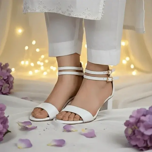 White Double Straps Block Heel Sandal PIU_163 Sofa Rexine ladies shoes PumpItUp.pk