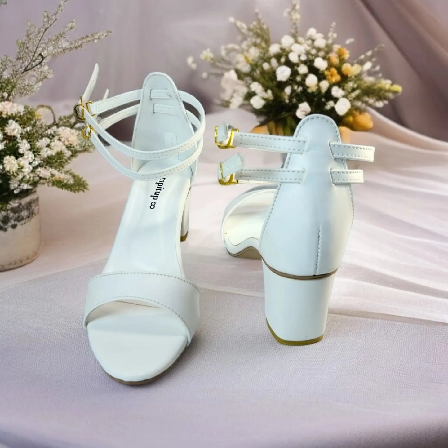 White Double Straps Block Heel Sandal PIU_163