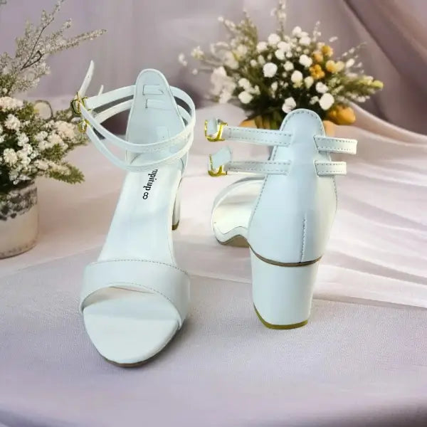 White Double Straps Block Heel Sandal PIU_163 Sofa Rexine ladies shoes PumpItUp.pk