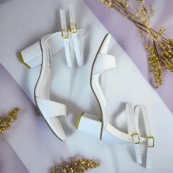 White Double Straps Block Heel Sandal PIU_163 Sofa Rexine ladies shoes PumpItUp.pk