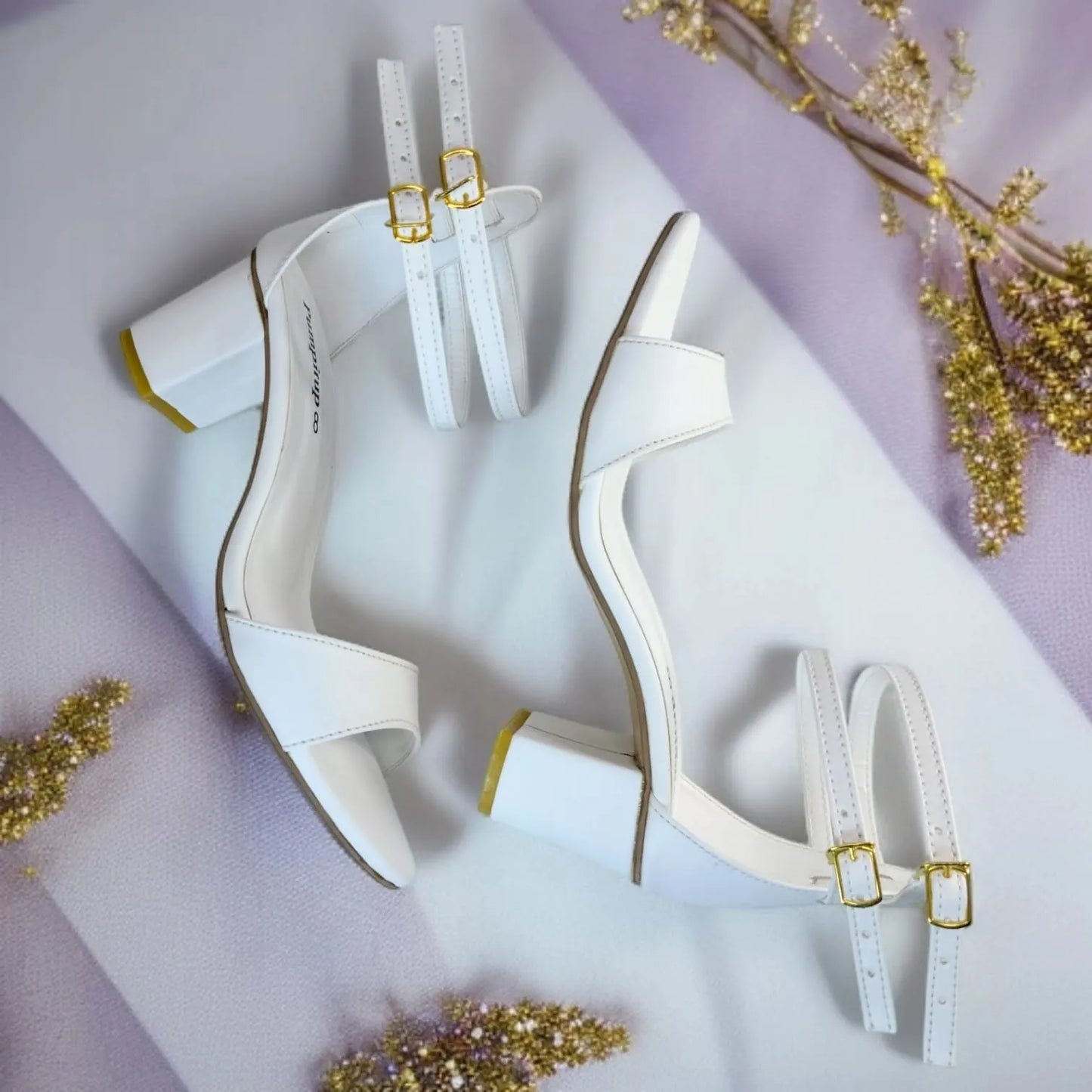 White Double Straps Block Heel Sandal PIU_163
