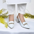 White Dove Slingback Block Heel PIU 258  sofa rexine ladies shoes pumpitup.pk