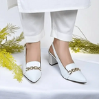 White Dove Slingback Block Heel PIU 258  sofa rexine ladies shoes pumpitup.pk