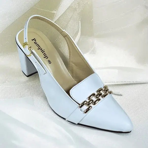 White Dove Slingback Block Heel PIU 258  sofa rexine ladies shoes pumpitup.pk