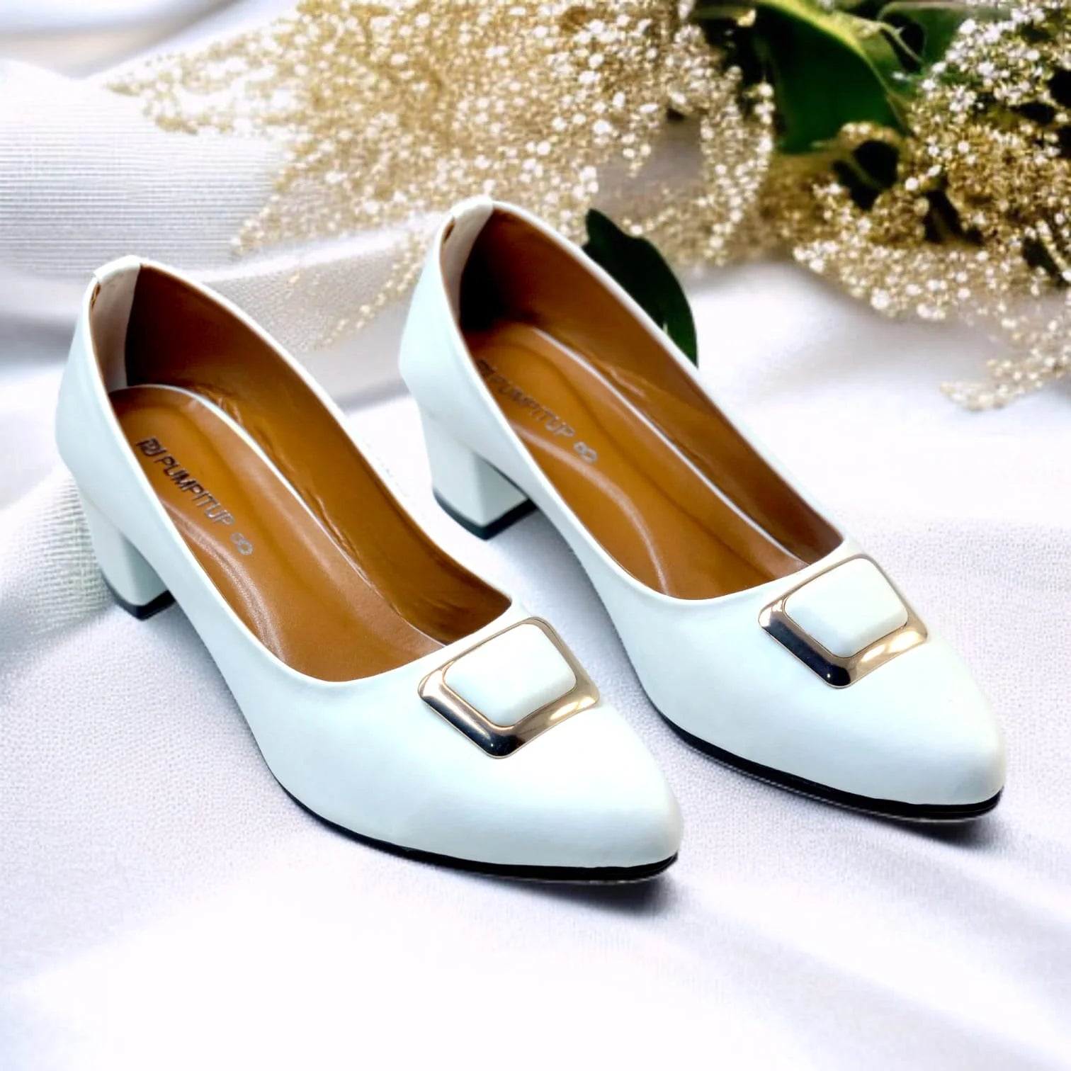 White Elegance Pumps Block Heel PIU_201
