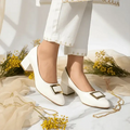White Elegance Pumps Block Heel PIU_201 Imported Sofa Rexine ladies shoes PumpItUp.pk
