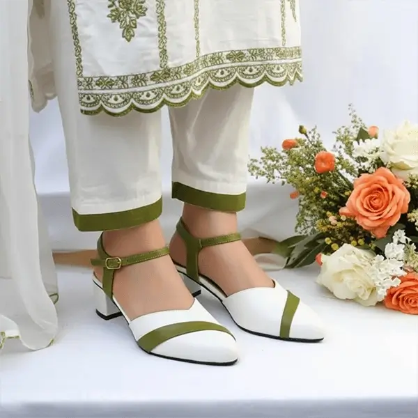 White Grace Block Heels PIU_199 Imported Sofa Rexine ladies shoes PumpItUp.pk
