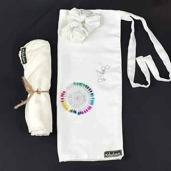 White Half Niqab Set HB-64 – Complete Double Georgette Half Niqab Set with Accessories by Hijabiyana