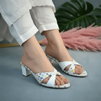 White LVX Super Comfy Block Heel Sandal PIU_156 Jeans + Sofa Rexine ladies shoes PumpItUp.pk