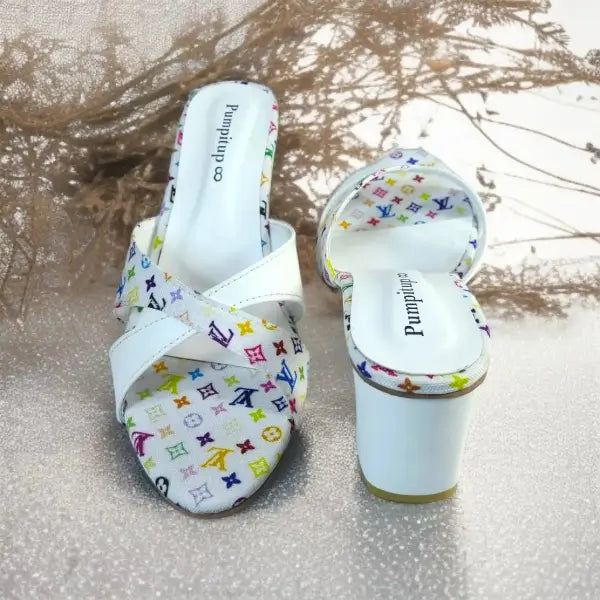 White LVX Super Comfy Block Heel Sandal PIU_156 Jeans + Sofa Rexine ladies shoes PumpItUp.pk