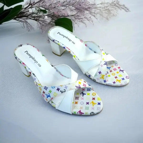 White LVX Super Comfy Block Heel Sandal PIU_156 Jeans + Sofa Rexine ladies shoes PumpItUp.pk