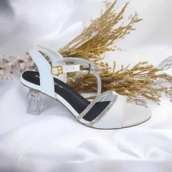 White Lova Transparent Heel Sandal PIU_166 Sofa Rexine ladies shoes PumpItUp.pk