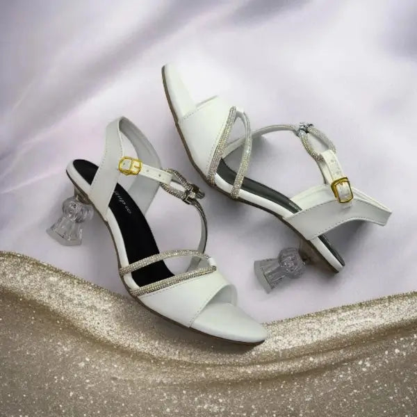 White Lova Transparent Heel Sandal PIU_166 Sofa Rexine ladies shoes PumpItUp.pk
