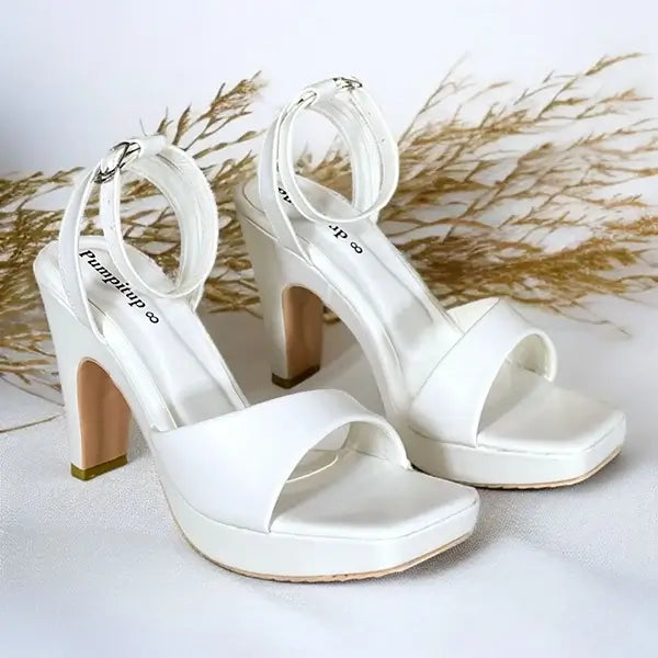 White platform wedge heel sandal for women, 4 inch heel, PumpItUp Pakistan