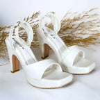 White platform wedge heel sandal for women, 4 inch heel, PumpItUp Pakistan