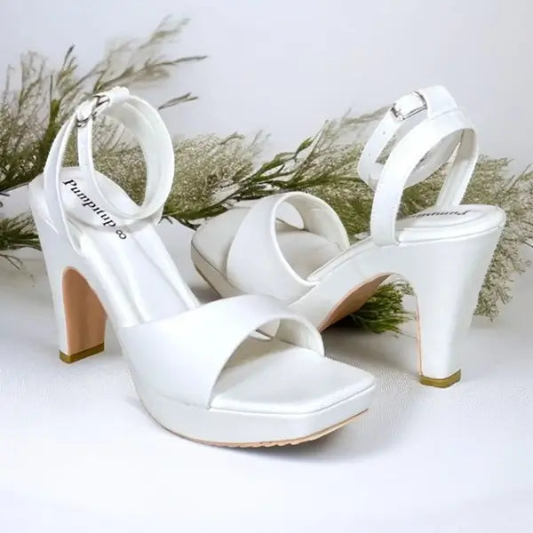 White platform wedge heel sandal for women, 4 inch heel, PumpItUp Pakistan