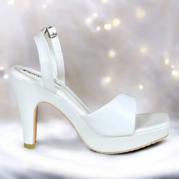 White platform wedge heel sandal for women, 4 inch heel, PumpItUp Pakistan