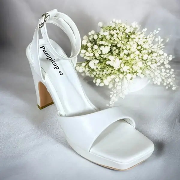White platform wedge heel sandal for women, 4 inch heel, PumpItUp Pakistan