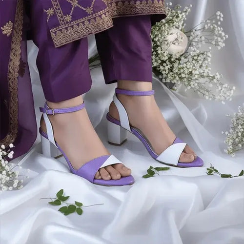 White & Purple Block Heel Sandal PIU_168 Sofa Rexine ladies shoes PumpItUp.pk