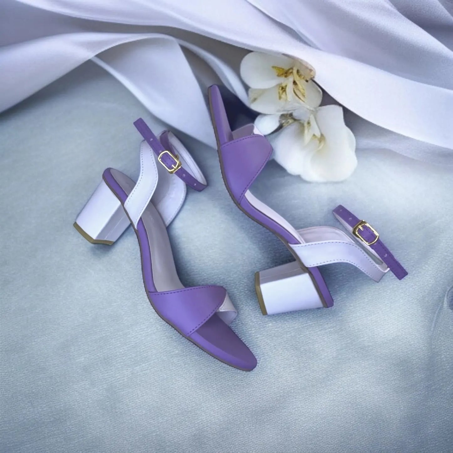 White & Purple Block Heel Sandal PIU_168